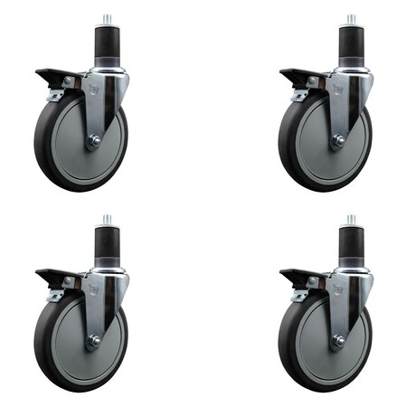 Service Caster 6'' Thermoplastic Rubber Swivel 1-5/8'' Expanding Stem Caster Set with Brake, 4PK SCC-EX20S614-TPRB-PLB-158-4